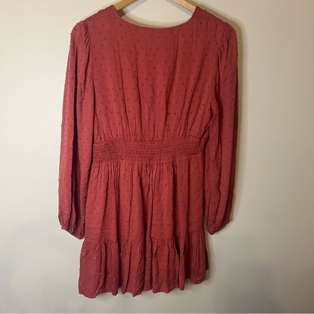Lulus Dusty Rose Swiss Dot Lace Empire Waist Dress Size L - Picture 3 of 6